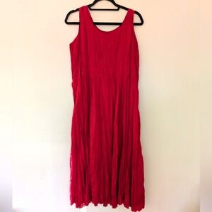 Vintage Red Silk Pleated Ruffle A-Line Dress sz S Party NYE Wedding Guest Chic